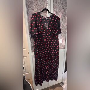Black Maxi Dress with Red Lip Print